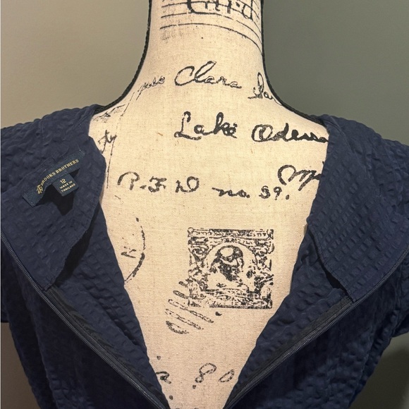 Brooks Brothers Navy Textured Short Sleeve Belted Dress - Picture 6 of 14